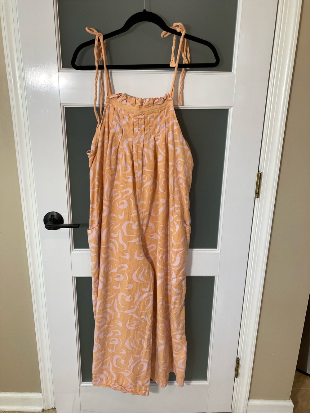Anthropologie Ollari New York Orange Tie-Shoulder Wide-Leg Jumpsuit Romper - xs